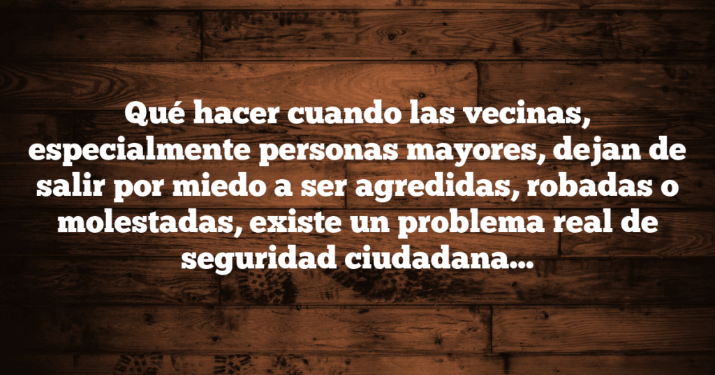 Qué hacer cuando las vecinas, especialmente personas mayores, dejan de salir por miedo a ser agredidas, robadas o molestadas, existe un problema real de seguridad ciudadana…