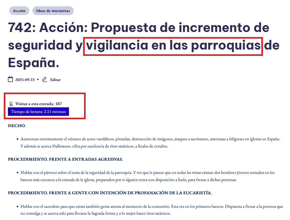 Registro de logros – Casi 200 visitas a la entrada se aumentar la seguridad en las parroquias.