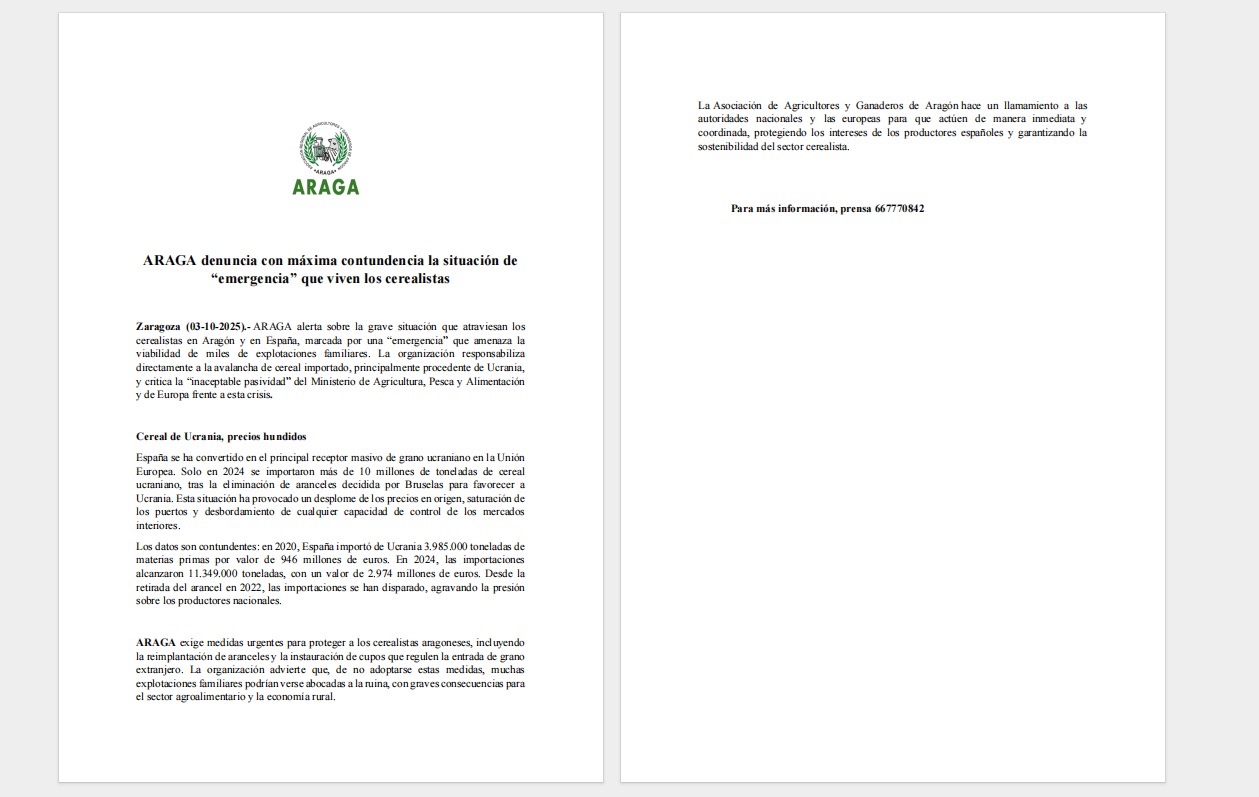 Apoya la agricultura española, frente a la variación de aranceles (UE) que destruye el campo español – Difunde la nota de prensa de ARAGA